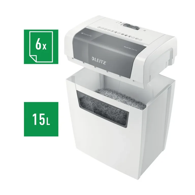 Leitz IQ Home 80340000 P4 ristlõikega 6-leheline valge paberihunt, 22 cm töölaius, 15L konteiner kodukontorisse