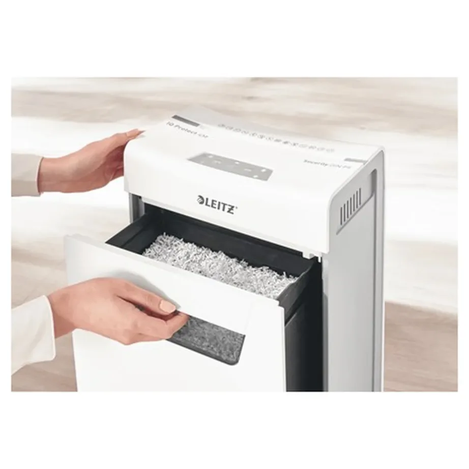 Leitz IQ Protect Premium 8X 8-lehelise P4 ristlõikega paberihunt, 14L mahutiga, hall/valge, mudel 80910000 – 2