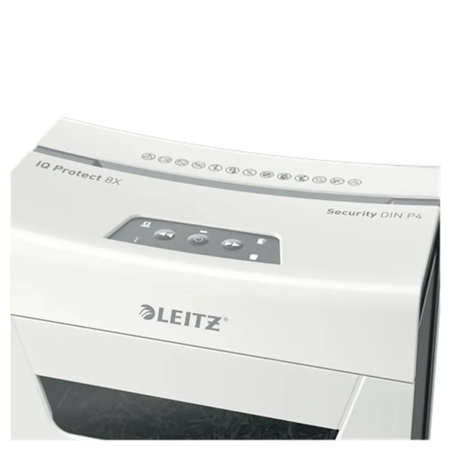 Leitz IQ Protect Premium 8X 8-lehelise P4 ristlõikega paberihunt, 14L mahutiga, hall/valge, mudel 80910000 – 4