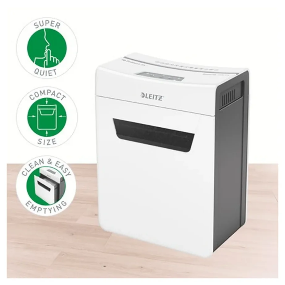 Leitz IQ Protect Premium 8X 8-lehelise P4 ristlõikega paberihunt, 14L mahutiga, hall/valge, mudel 80910000 – 10