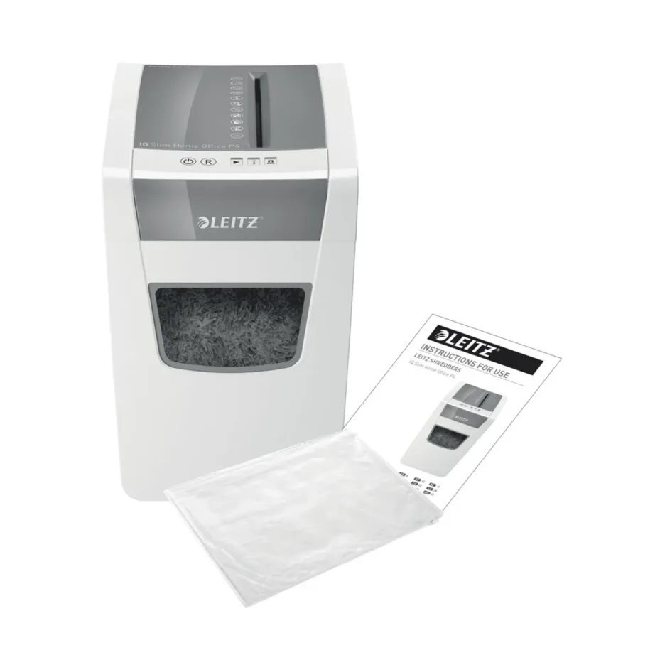 Leitz IQ Slim Office 80010000 22 cm valge P-4 ristlõikega paberihävitaja, 10 lehte, 23L konteiner – 5