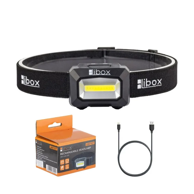 Libox LB0107 3W 1200mAh laetav LED-pealamp must, ABS-korpus, USB-laadimine, valge ja punane valgus, kuni 100 m valgusvihu ulatus