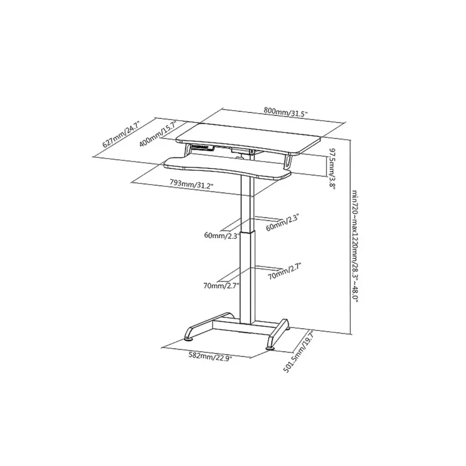 Maclean MC-835 elektriliselt reguleeritava kõrgusega must terasest töölaud, 72–122 cm, kandevõime 37 kg – 6