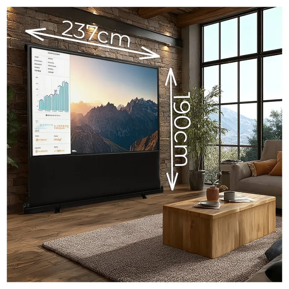 Maclean MC-964 100″ (16:9) valge põrandale paigaldatav kaasaskantav projektsiooniekraan, 210×123 cm – 3