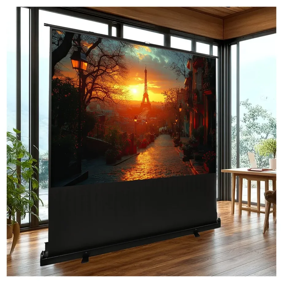 Maclean MC-964 100″ (16:9) valge põrandale paigaldatav kaasaskantav projektsiooniekraan, 210×123 cm – 4