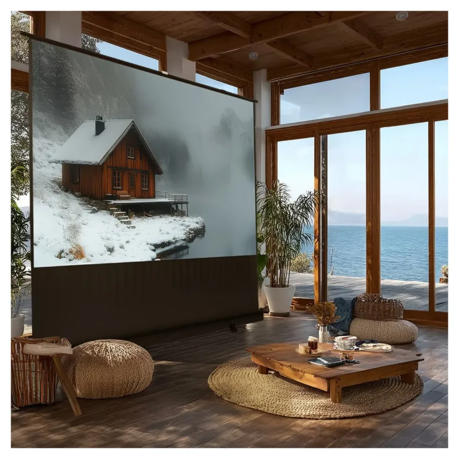 Maclean MC-964 100″ (16:9) valge põrandale paigaldatav kaasaskantav projektsiooniekraan, 210×123 cm – 5