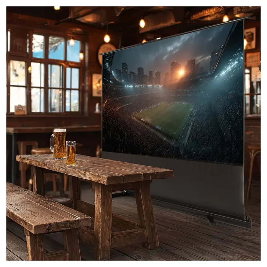 Maclean MC-964 100″ (16:9) valge põrandale paigaldatav kaasaskantav projektsiooniekraan, 210×123 cm – 6