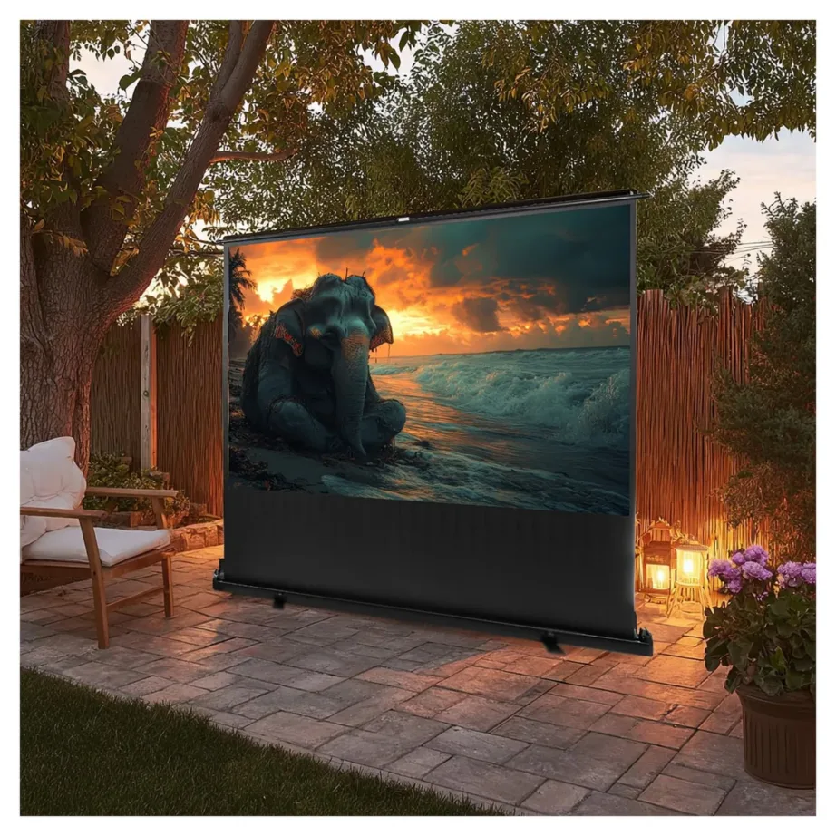 Maclean MC-964 100″ (16:9) valge põrandale paigaldatav kaasaskantav projektsiooniekraan, 210×123 cm – 8