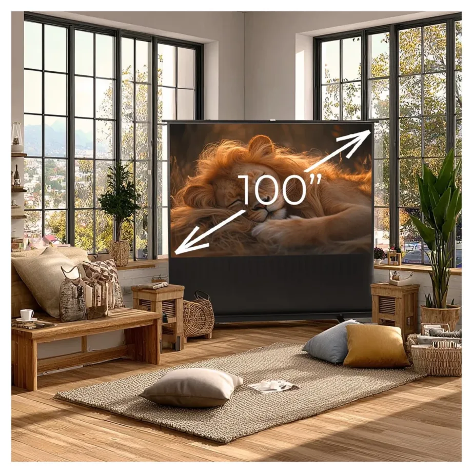 Maclean MC-964 100″ (16:9) valge põrandale paigaldatav kaasaskantav projektsiooniekraan, 210×123 cm – 9