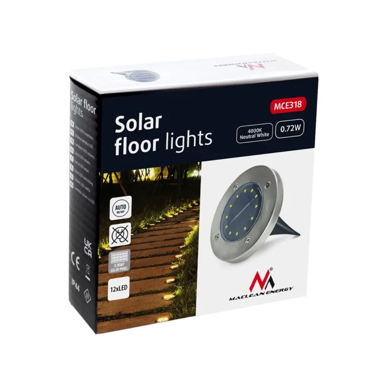 Maclean MCE318 0,7 W must päikeseenergial LED aialamp, 12 LED, 4000K, IP44, 200x250x110 mm, välitingimustesse