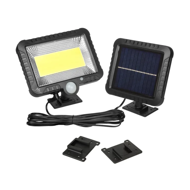 Maclean MCE438 5W 400 lm 160x150x80 mm must päikeseenergial töötav LED välisseinalamp liikumisanduriga, IP44, valge valgus