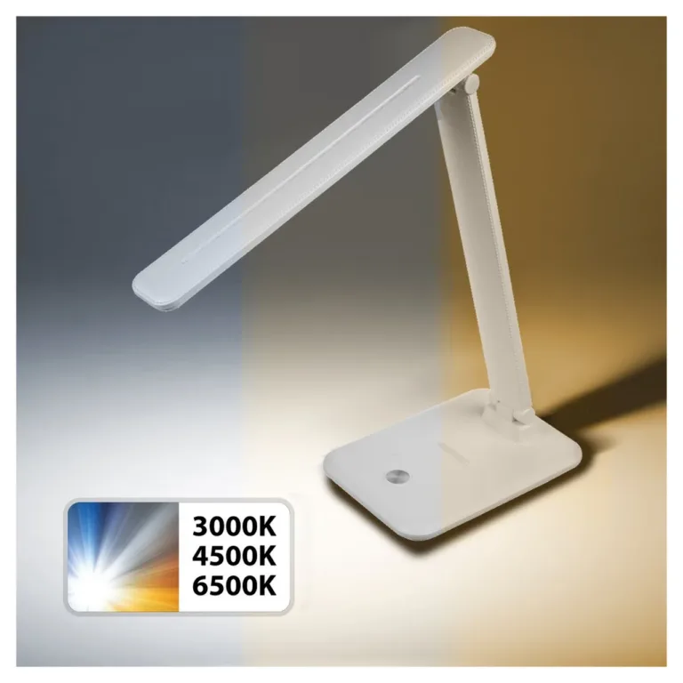 Maclean MCE614W 9W valge dimmerdatav LED lauavalgusti reguleeritava kaldega, 3000K/4500K/6500K, kodukontorisse