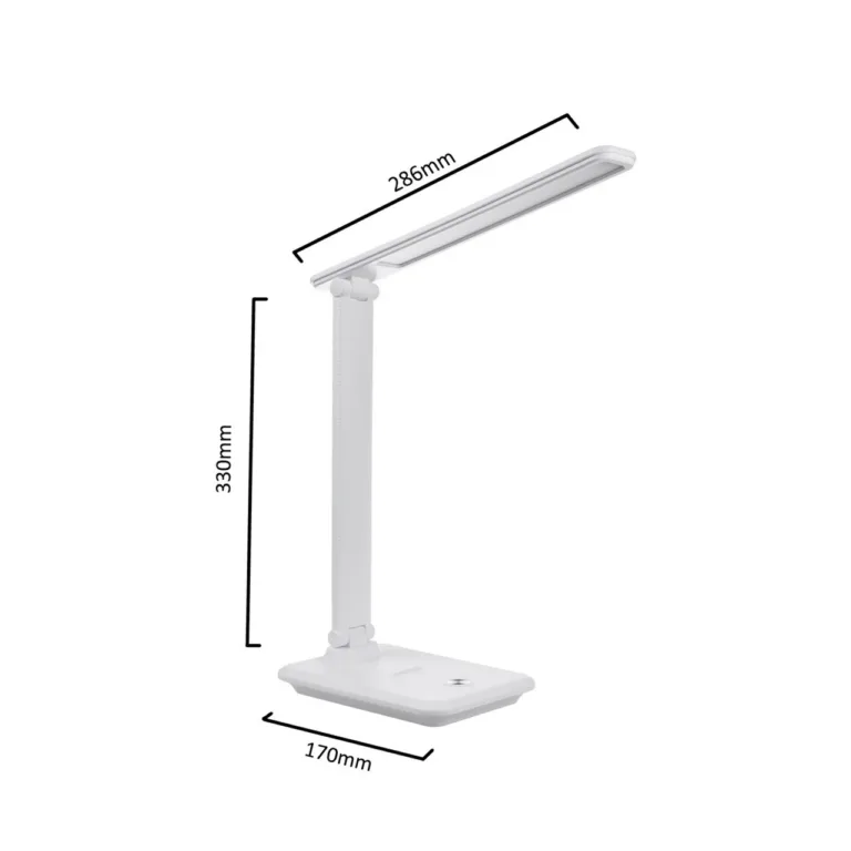 Maclean MCE614W 9W valge dimmerdatav LED lauavalgusti reguleeritava kaldega, 3000K/4500K/6500K, kodukontorisse