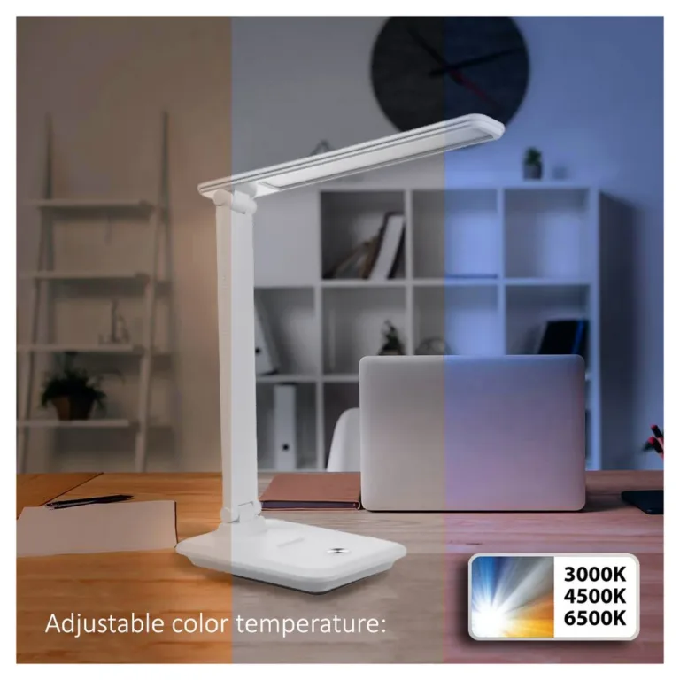 Maclean MCE614W 9W valge dimmerdatav LED lauavalgusti reguleeritava kaldega, 3000K/4500K/6500K, kodukontorisse