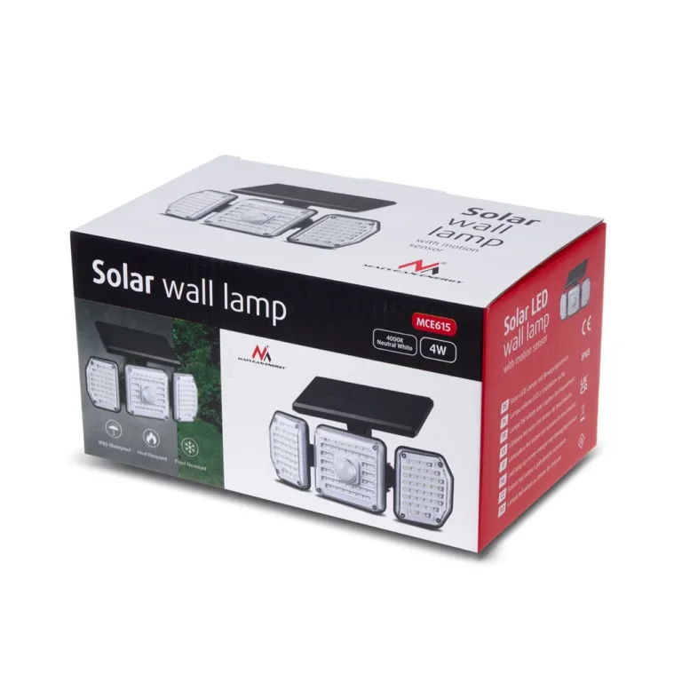 Maclean MCE615 4W must IP65 päikesepaneeliga LED seinavalgusti liikumis- ja hämarussensoriga 320 lm 4000K, liitium-ioonaku, välitingimustesse (aeda, fassaadile, terrassile)