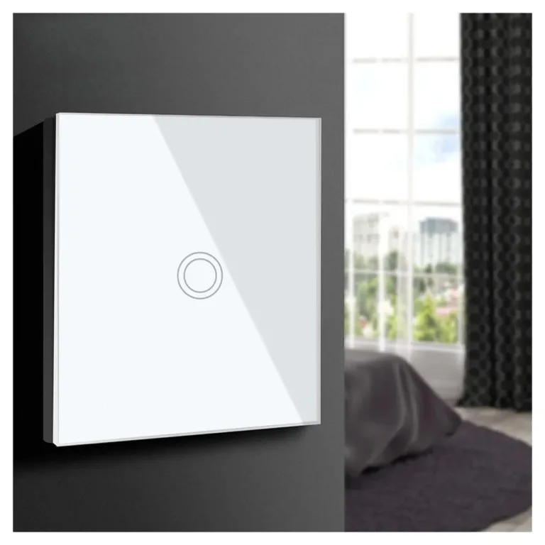 Maclean MCE702W 1000W valge puutetundlik klaaslüliti, ümmarguse nupuga, 86x86 mm, seinapaigaldusega