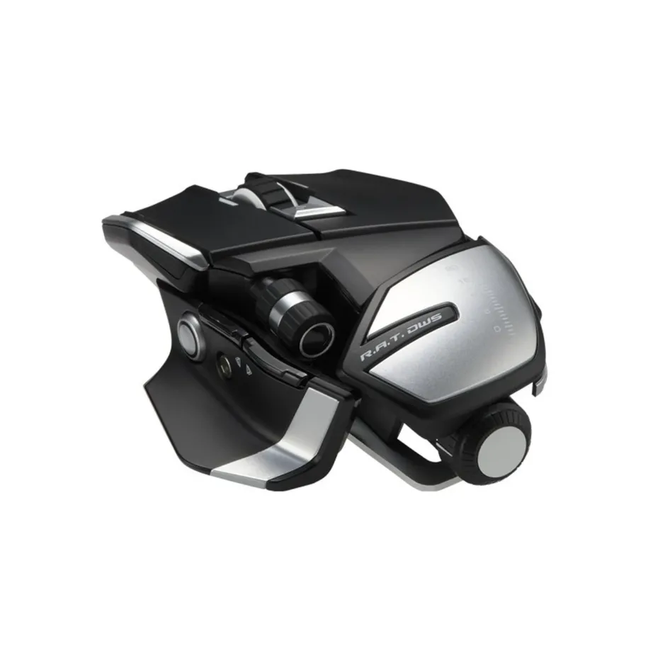 Mad Catz R.A.T. DWS MR07DHINBL000-0 must 16000 DPI optiline juhtmevaba mängurihiir, Bluetooth/2,4 GHz, 14 programmeeritavat nuppu, paremakäeline, 113 g, randmetoega – 4