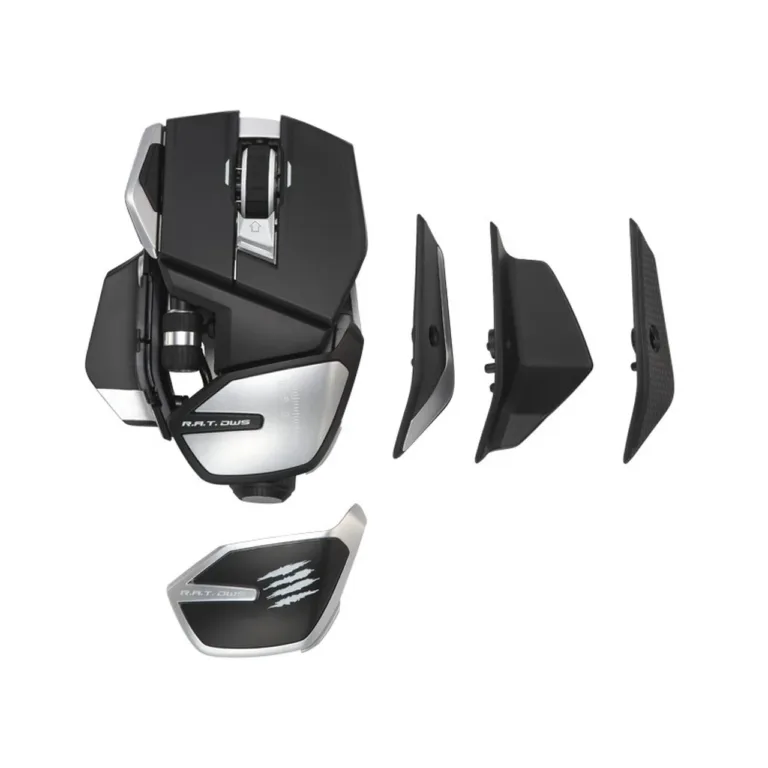 Mad Catz R.A.T. DWS MR07DHINBL000-0 must 16000 DPI optiline juhtmevaba mängurihiir, Bluetooth/2,4 GHz, 14 programmeeritavat nuppu, paremakäeline, 113 g, randmetoega