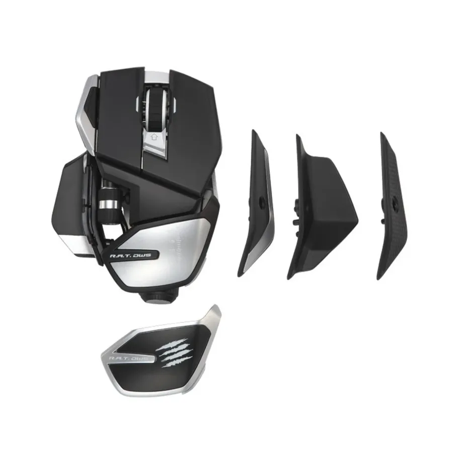 Mad Catz R.A.T. DWS MR07DHINBL000-0 must 16000 DPI optiline juhtmevaba mängurihiir, Bluetooth/2,4 GHz, 14 programmeeritavat nuppu, paremakäeline, 113 g, randmetoega – 6