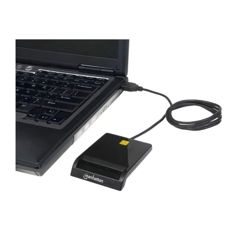 Manhattan 102049 USB-A nutikaardilugeja 1,05 m kaabli, ABS korpuse ja LED-indikaatoritega, must, ühildub Windowsi/Maci/Linuxiga
