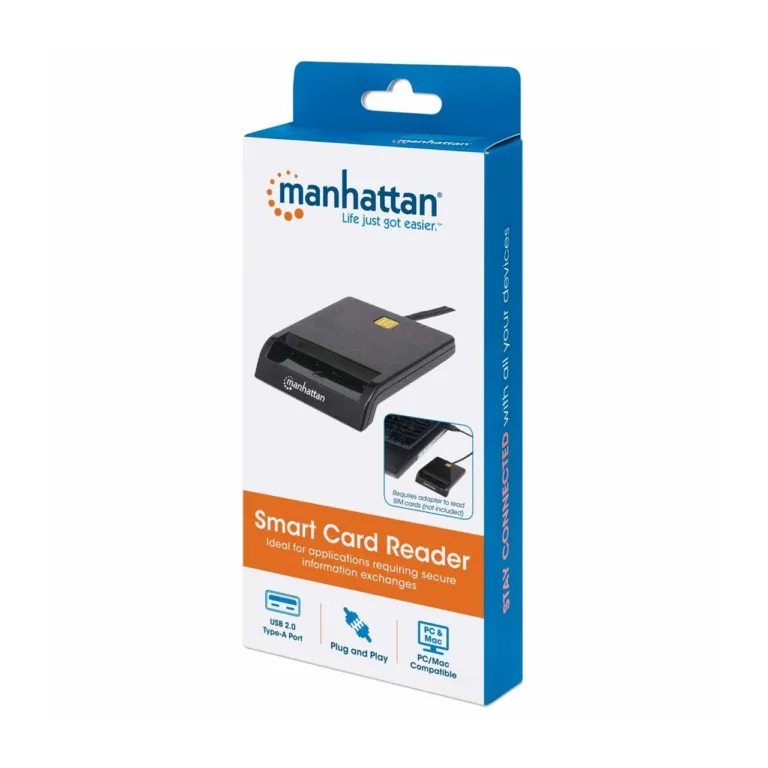 Manhattan 102049 USB-A nutikaardilugeja 1,05 m kaabli, ABS korpuse ja LED-indikaatoritega, must, ühildub Windowsi/Maci/Linuxiga