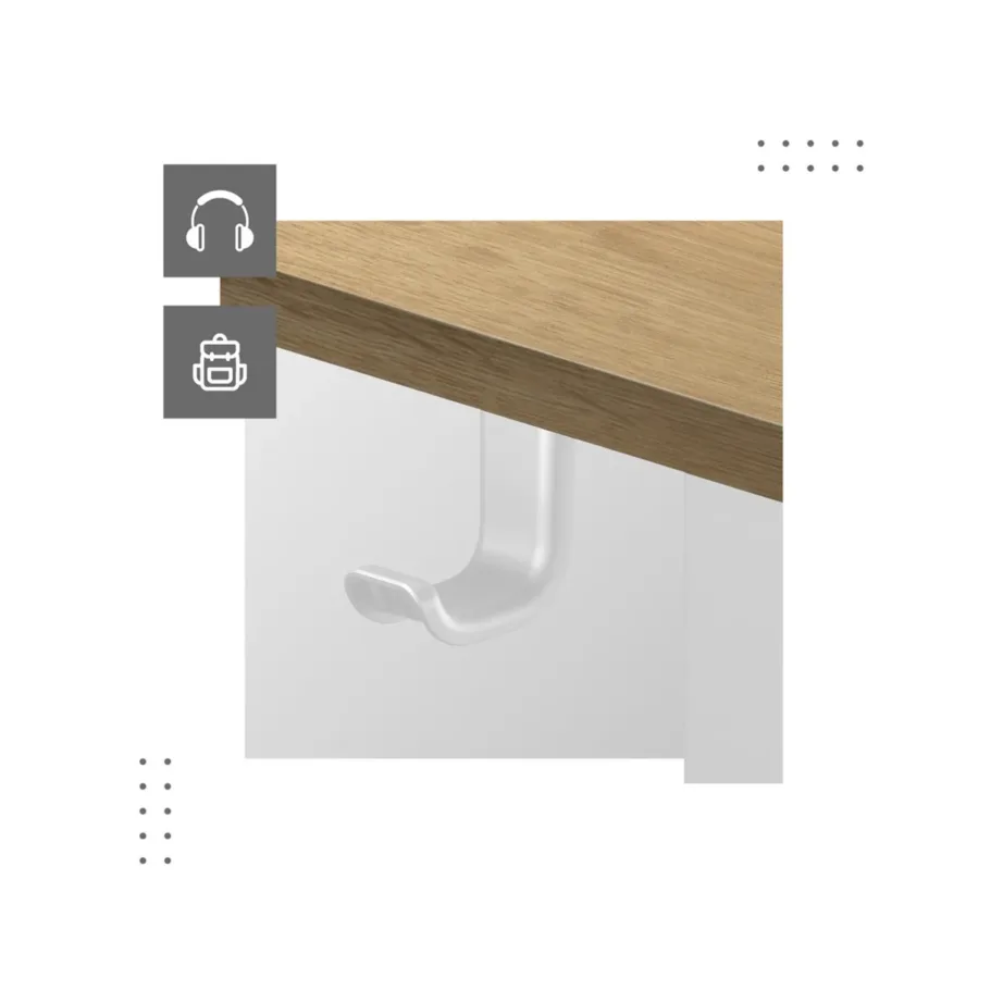 Mark Adler MA-Leader 7.0 Craft 120×60 cm elektriliselt reguleeritav kirjutuslaud, valge raam, puiduvärvi plaat, mälufunktsioon, max 80 kg kandevõime, kaabliavad ja aksessuaarikonks – 3