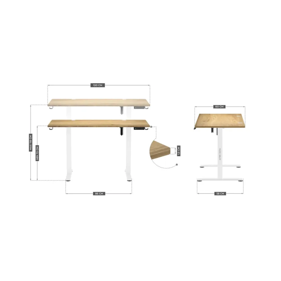 Mark Adler MA-Leader 7.0 Craft 120×60 cm elektriliselt reguleeritav kirjutuslaud, valge raam, puiduvärvi plaat, mälufunktsioon, max 80 kg kandevõime, kaabliavad ja aksessuaarikonks – 7