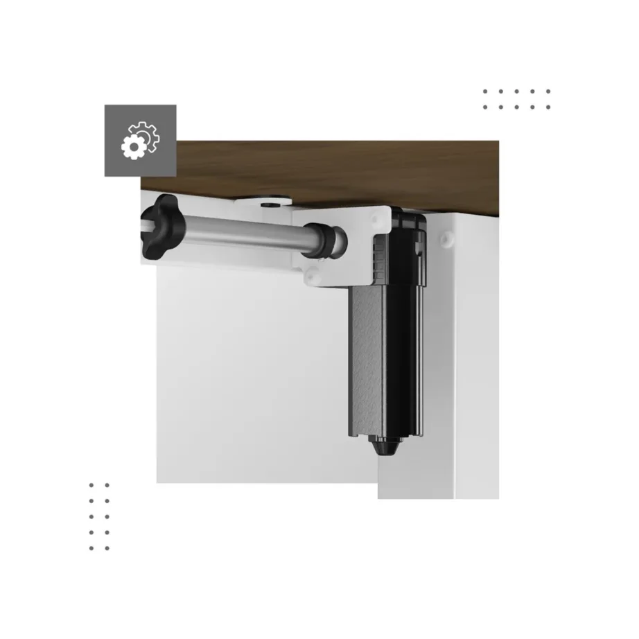 Mark Adler MA-Leader 7.0 Craft 120×60 cm elektriliselt reguleeritav kirjutuslaud, valge raam, puiduvärvi plaat, mälufunktsioon, max 80 kg kandevõime, kaabliavad ja aksessuaarikonks – 10