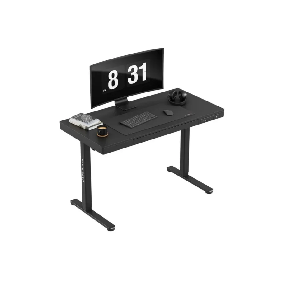 MARK ADLER MA-Leader 8.2 Black 120×60 cm reguleeritava kõrgusega elektriline töölaud, 1 sahtel, USB ja USB-C pesad, must metallraam – kodukontorisse ja mängimiseks, kandevõime 70 kg – 4