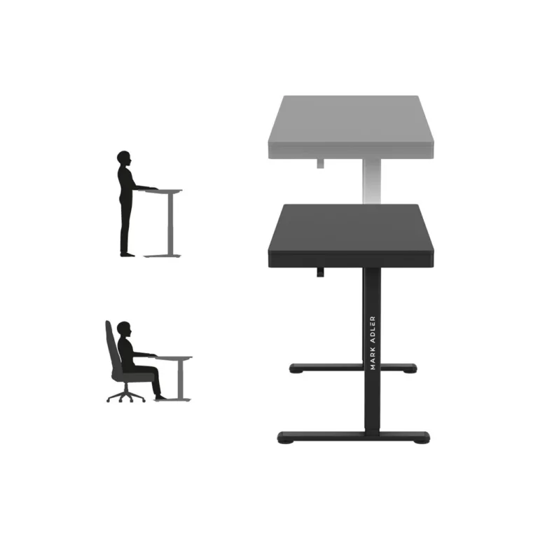MARK ADLER MA-Leader 8.2 Black 120x60 cm reguleeritava kõrgusega elektriline töölaud, 1 sahtel, USB ja USB-C pesad, must metallraam – kodukontorisse ja mängimiseks, kandevõime 70 kg