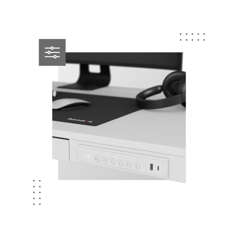 Mark Adler MA-Leader 8.2 White 120×60 cm elektriline reguleeritav valge kirjutuslaud USB-C, 1 sahtel, metallraam, kuni 70 kg, kodu- ja kontorikasutuseks – 5