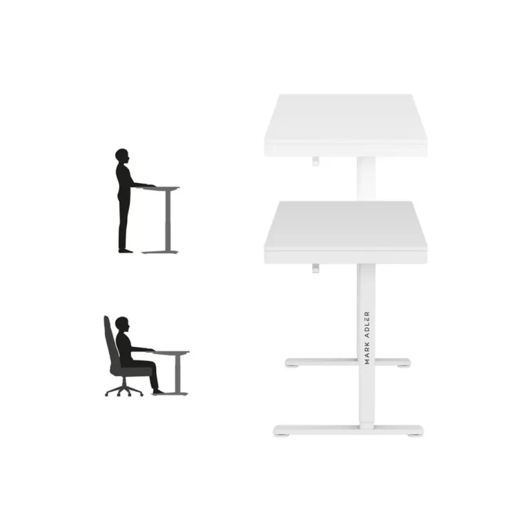 Mark Adler MA-Leader 8.2 White 120x60 cm elektriline reguleeritav valge kirjutuslaud USB-C, 1 sahtel, metallraam, kuni 70 kg, kodu- ja kontorikasutuseks