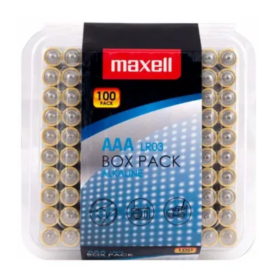 Maxell LR03 AAA 1,5V aluselised patareid, 100 tk plastpakendis, kuld/sinine