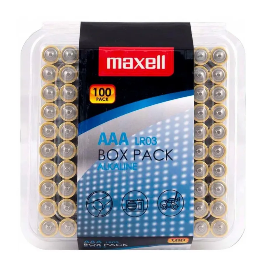 Maxell LR03 AAA 1,5V aluselised patareid, 100 tk plastpakendis, kuld/sinine