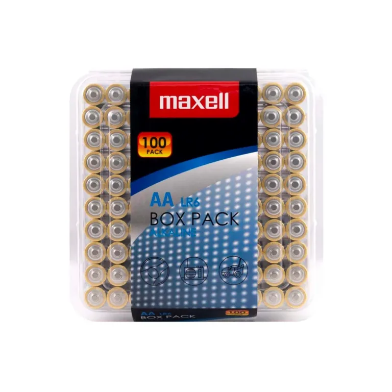 Maxell LR6 AA 1,5V leelispatareid, 100 tk plastpakendis (kuld/sinine), silindrilised