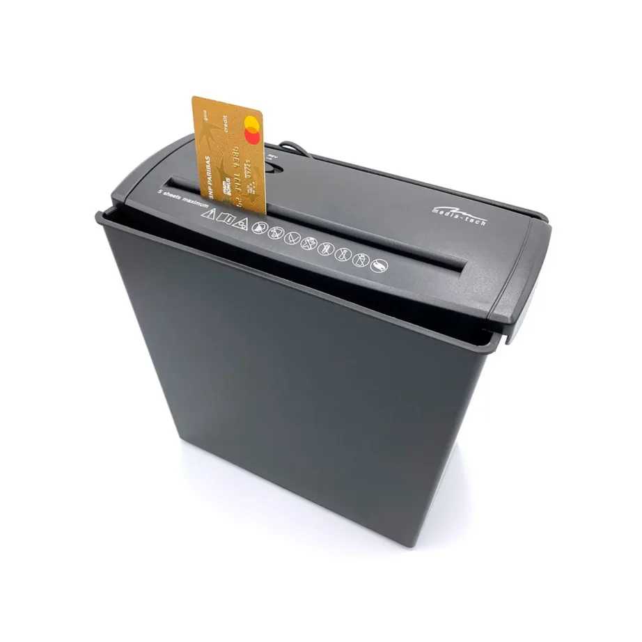 Media-Tech MT215 9,5 l must dokumentide hävitaja, P-1 turbetase, 22 cm pilu, krediitkaartidele – 12