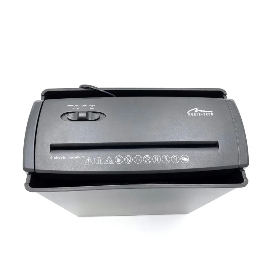 Media-Tech MT215 9,5 l must dokumentide hävitaja, P-1 turbetase, 22 cm pilu, krediitkaartidele – 9