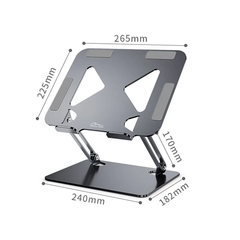 Media-Tech MT2661 hõbedane reguleeritav 17″ sülearvutialus, kokkupandav, teras/alumiinium – 4