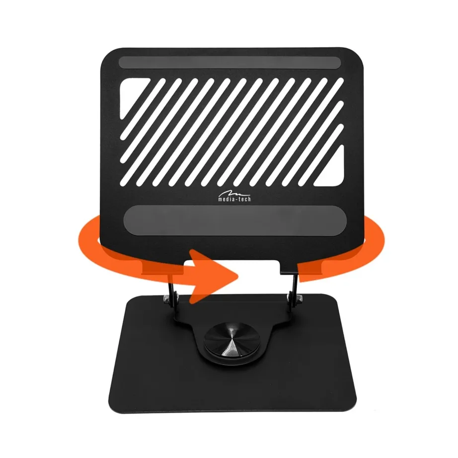 Media-Tech MT2662 10–17″ alumiiniumist ja terasest must pööratav ning reguleeritav sülearvutialus, kokkupandav – 5