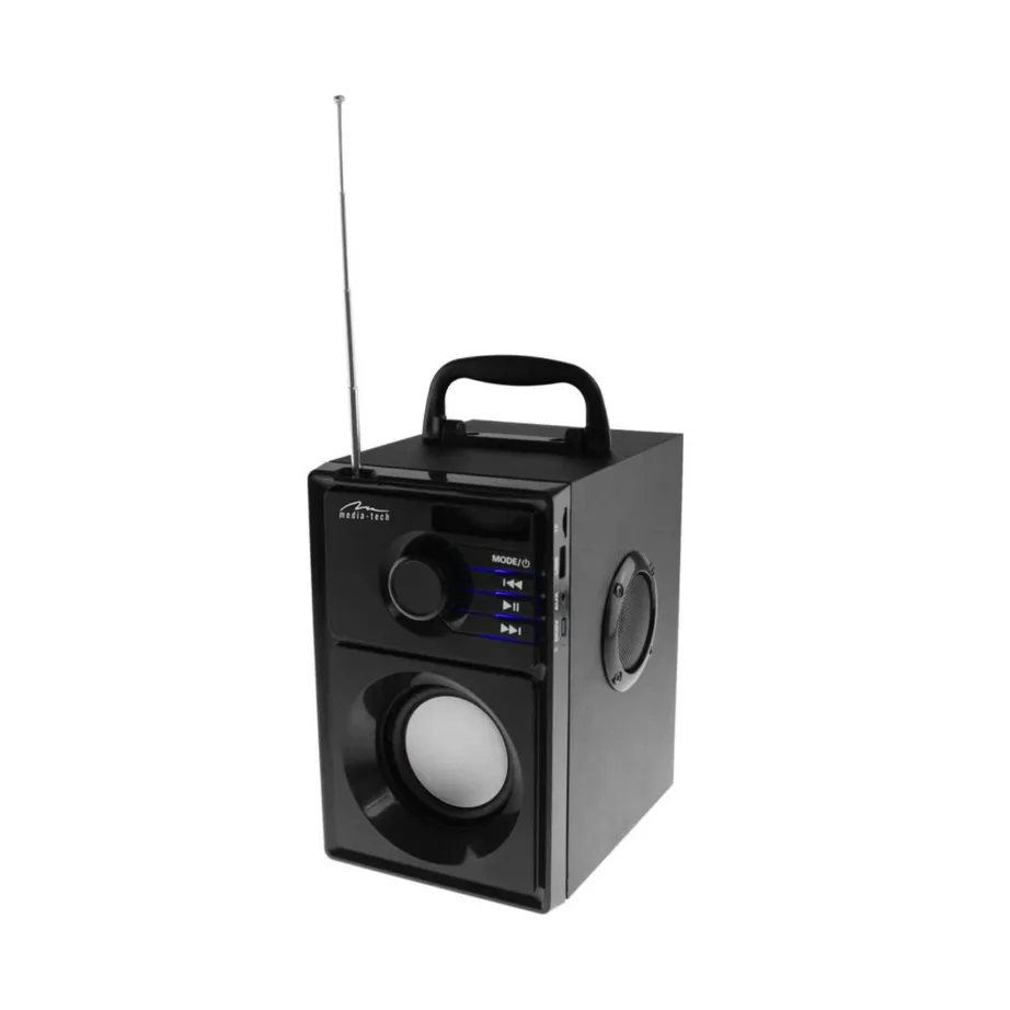 Media-Tech MT3179 15W puidust juhtmevaba Bluetooth 5.1 kaasaskantav kõlar FM-raadio, microSD, USB, must – 5