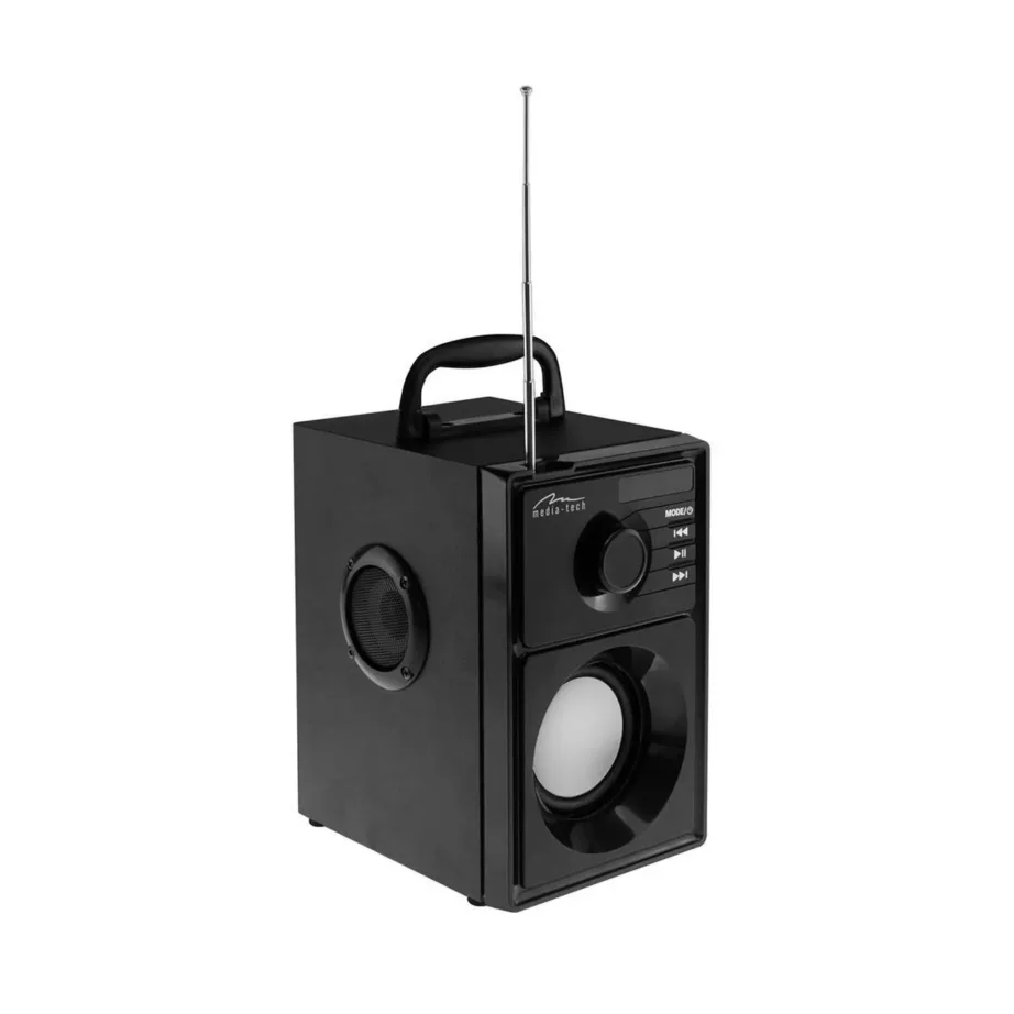 Media-Tech MT3179 15W puidust juhtmevaba Bluetooth 5.1 kaasaskantav kõlar FM-raadio, microSD, USB, must – 7