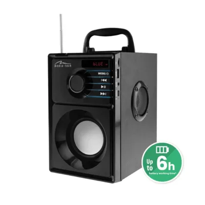 Media-Tech MT3179 15W puidust juhtmevaba Bluetooth 5.1 kaasaskantav kõlar FM-raadio, microSD, USB, must