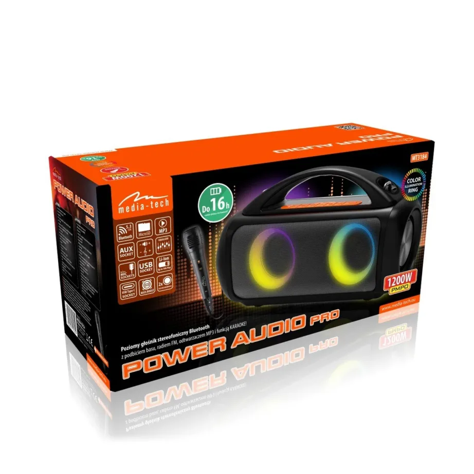 Media-Tech MT3184 60 W Bluetooth 5.3 IPX5 kaasaskantav kõlar, 16 h aku, TWS, mikrofon ja pult, must – 3