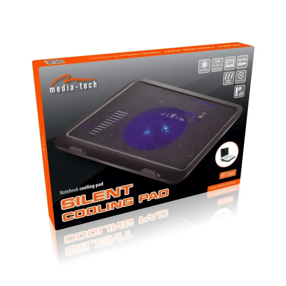 Media-Tech Silent Cooling Pad MT2660 330x250x40 mm must USB-sülearvuti jahutusalus 13,5 cm taustvalgustusega ventilaatoriga – 7