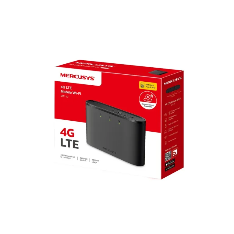 Mercusys MT110 must 4G LTE mobiilne Wi-Fi ruuter, 10 ühendust, 2200 mAh aku, nanoSIM