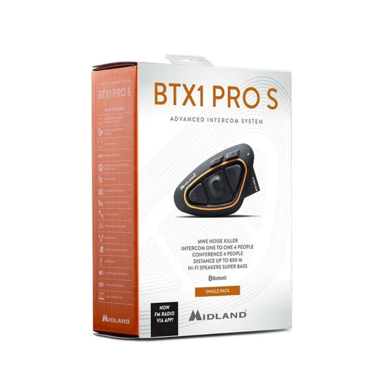 Midland BTX1 PRO S-SINGLE must IPX6 800 m Bluetooth 4.2 mootorratta intercom, 3 kasutajale, 20 h kõneaeg