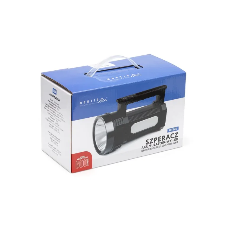 Montis MT146 20W LED 4800mAh must laetav käsitaskulamp USB-C, 4x18650 Li-ion akudega