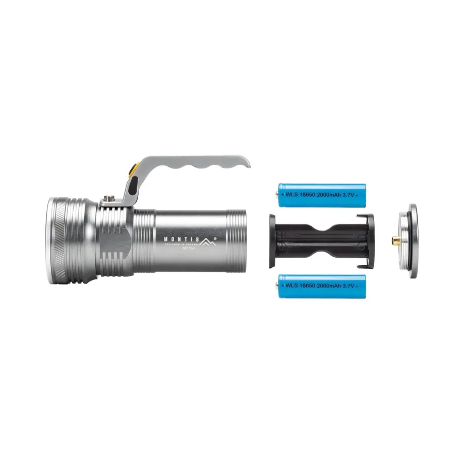 Montis MT154 5W LED alumiiniumist käsitaskulamp, 2×18650 laetav aku, 4000mAh, 150x65x95 mm, Type-C, hall – 5