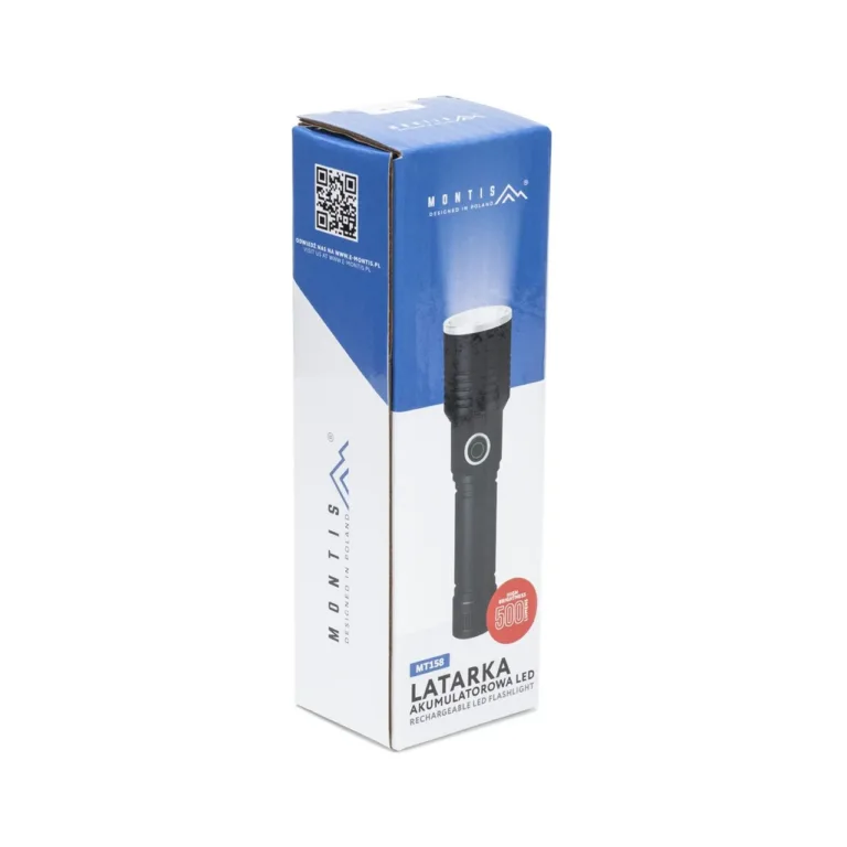 Montis MT158 5W LED must alumiiniumist käsitaskulamp, laetav 18650 liitiumaku, USB-C, 142 mm