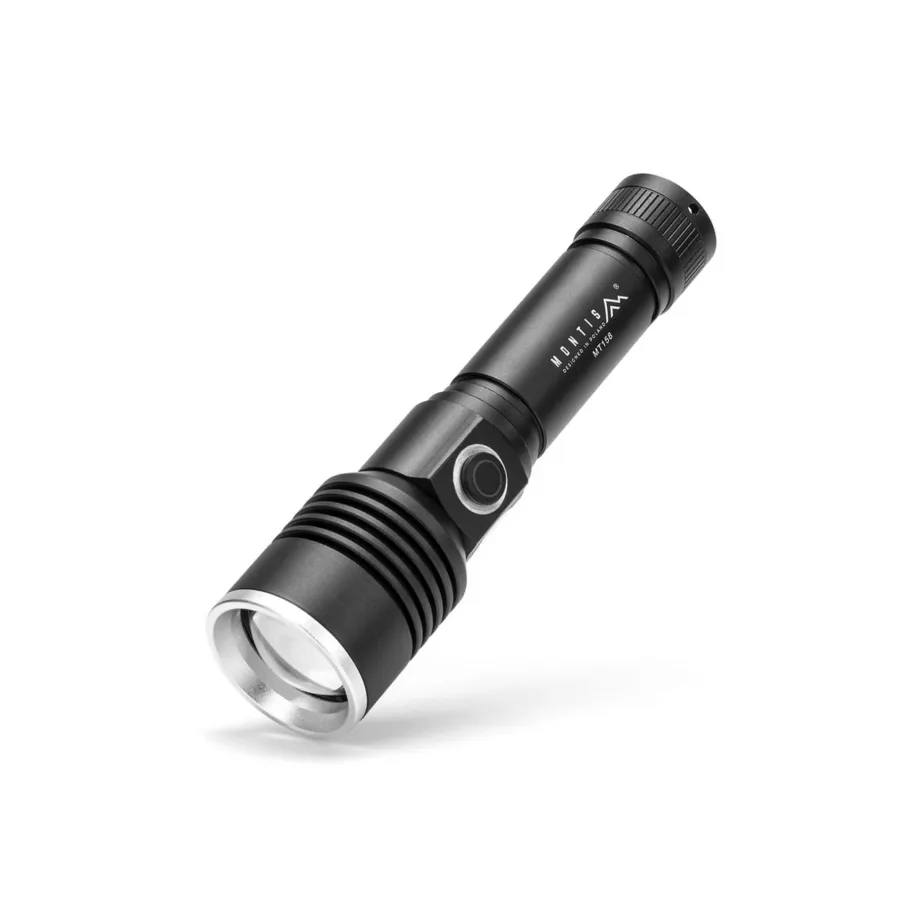 Montis MT158 5W LED must alumiiniumist käsitaskulamp, laetav 18650 liitiumaku, USB-C, 142 mm